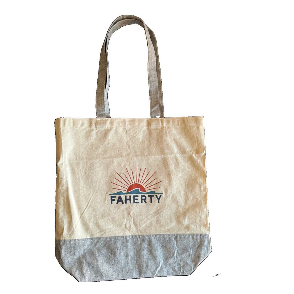 Faherty Tote Bag Unisex OS Cream Grey Recycled Cotton Logo Graphic Coastal Surf